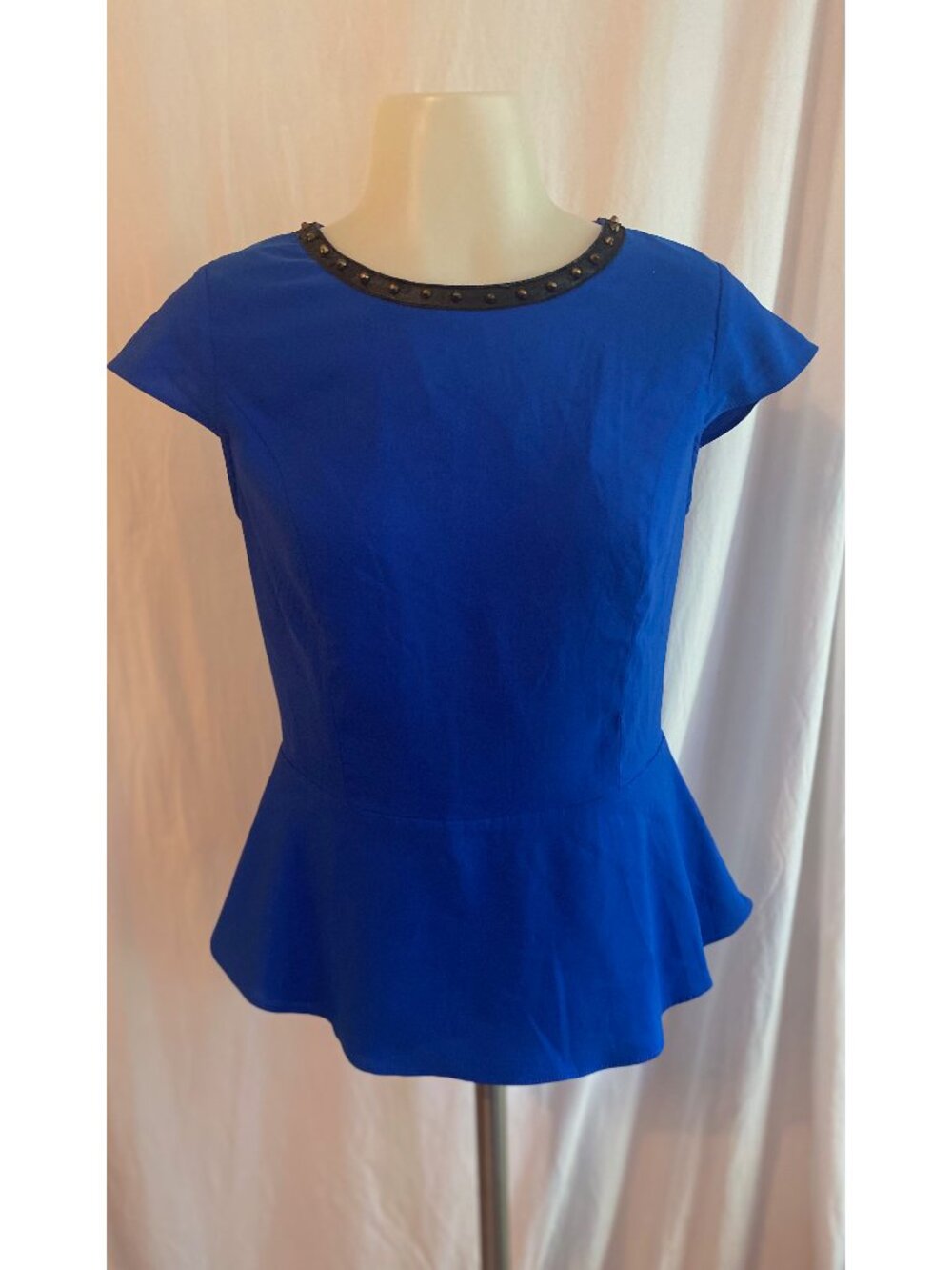 Exprewss Cobalt Blue Studded Faux Leather Neckline Top